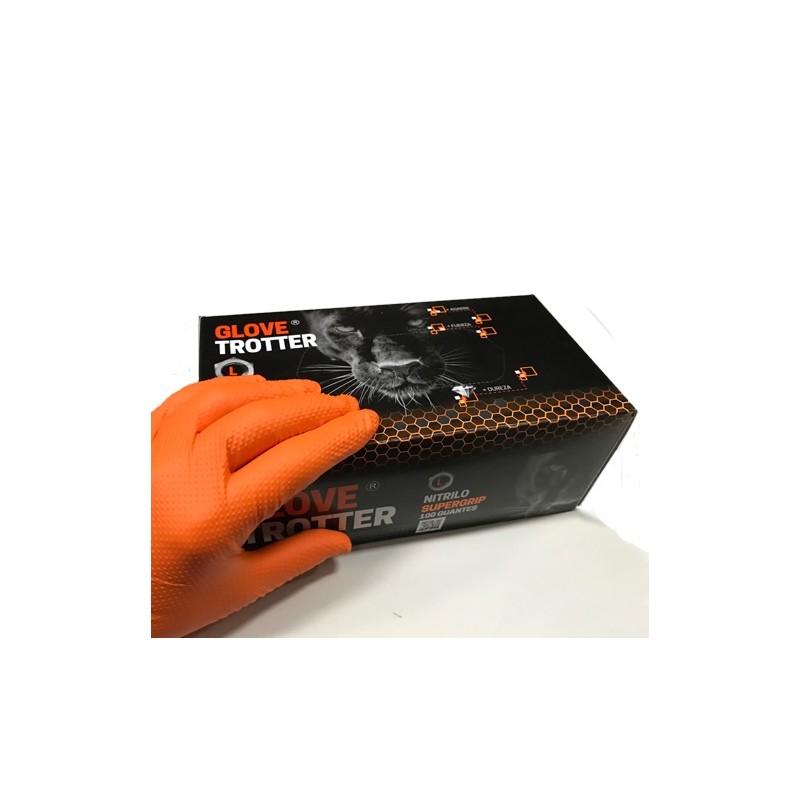 GLOVE TROTTER GUANTES NITRILO NARANJA TALLA L SUPERGRIP 100 UDS