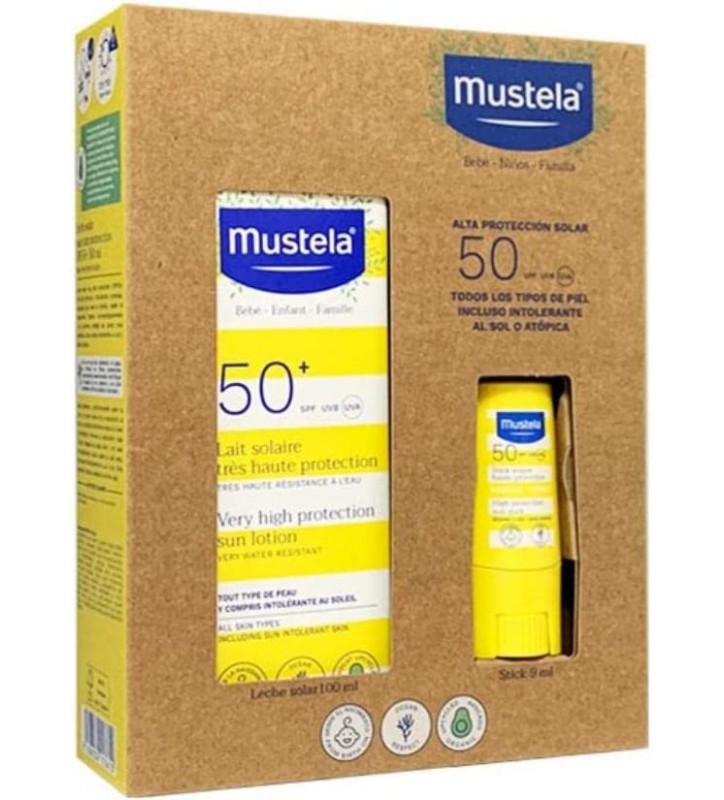 MUSTELA PACK SOLAR FAMILIAR LECHE SOLAR 100 ML + STICK SPF50