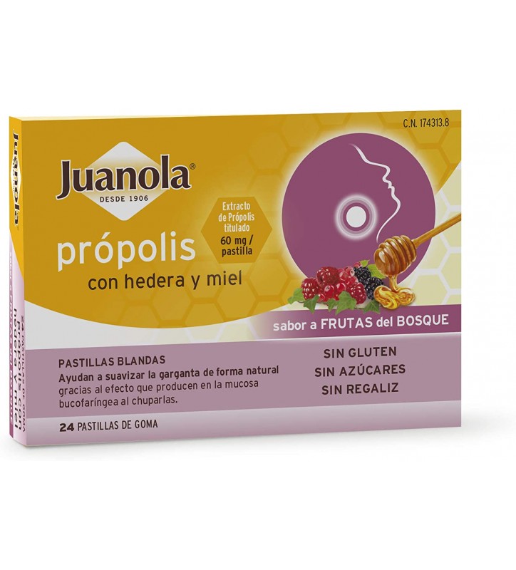 JUANOLA PROPOLIS HEDERA Y MIEL  FRUTAS DEL BOSQUE 24 PASTILLAS BLANDAS