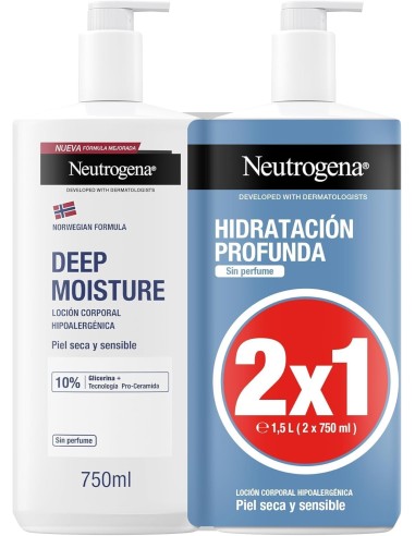 NEUTROGENA DUPLO HIDRATACION PROFUNDA SIN PERFUME PIEL SECA  Y SENSIBLE 2x750ML