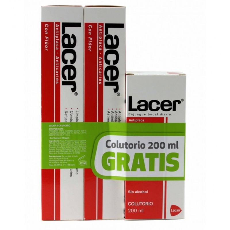 LACER PASTA DENTRIFICA DUPLO 2x125ML + COLUTORIO 200ML